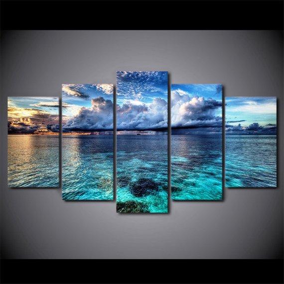 Cloudy Sky Blue Sea Wave – Nature Canvas Wall Art