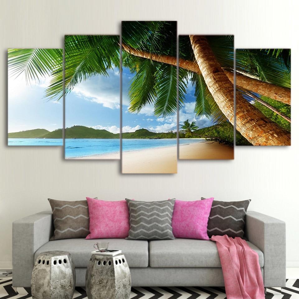 Coast Palm Trees Beach Seascape – Space Canvas Wall Art