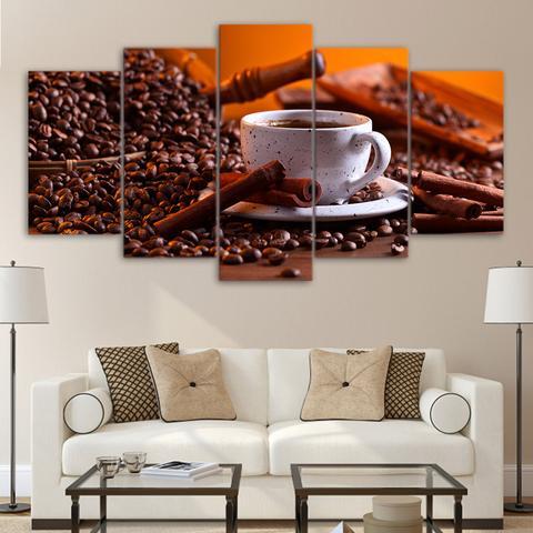 Coffee Beans And Coffee Nature Canvas Wall Art