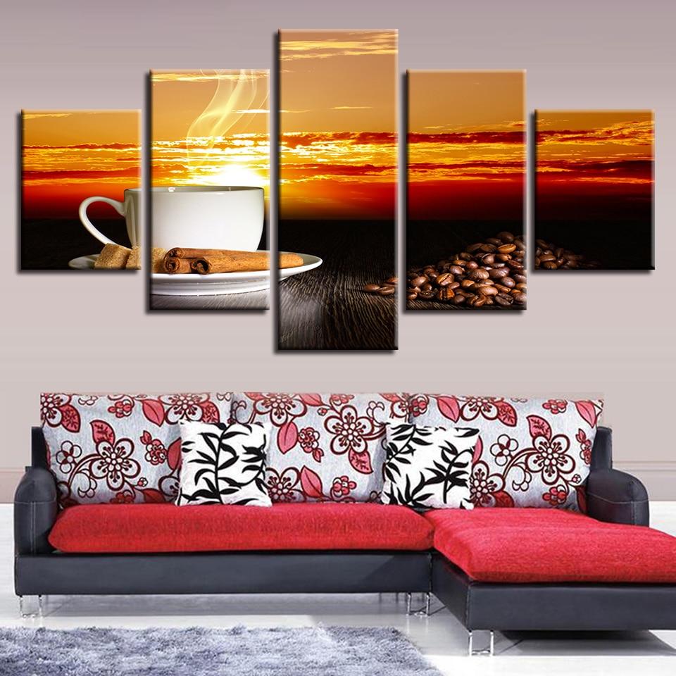 Coffee Beans And Glass Cup Sunset Sunshine – Nature Canvas Wall Art