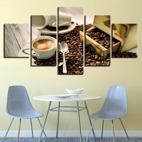 Coffee Cup Beans And Coffee Aroma Kitchen &Amp; Restaurant Modern – Nature Canvas Wall Art