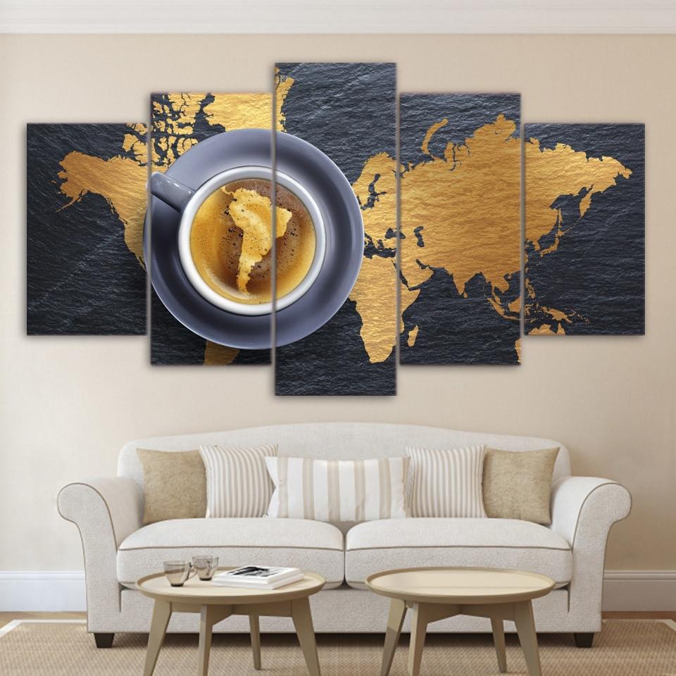 Coffee World Map Artwork – Kitchen Canvas Wall Art