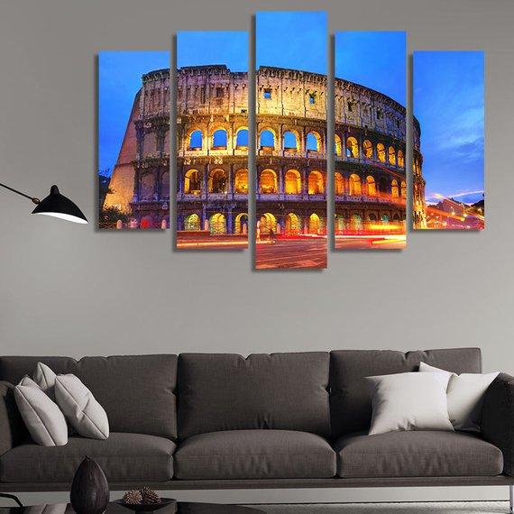 Coliseum In Rome Italy At Sunset – Nature Canvas Wall Art