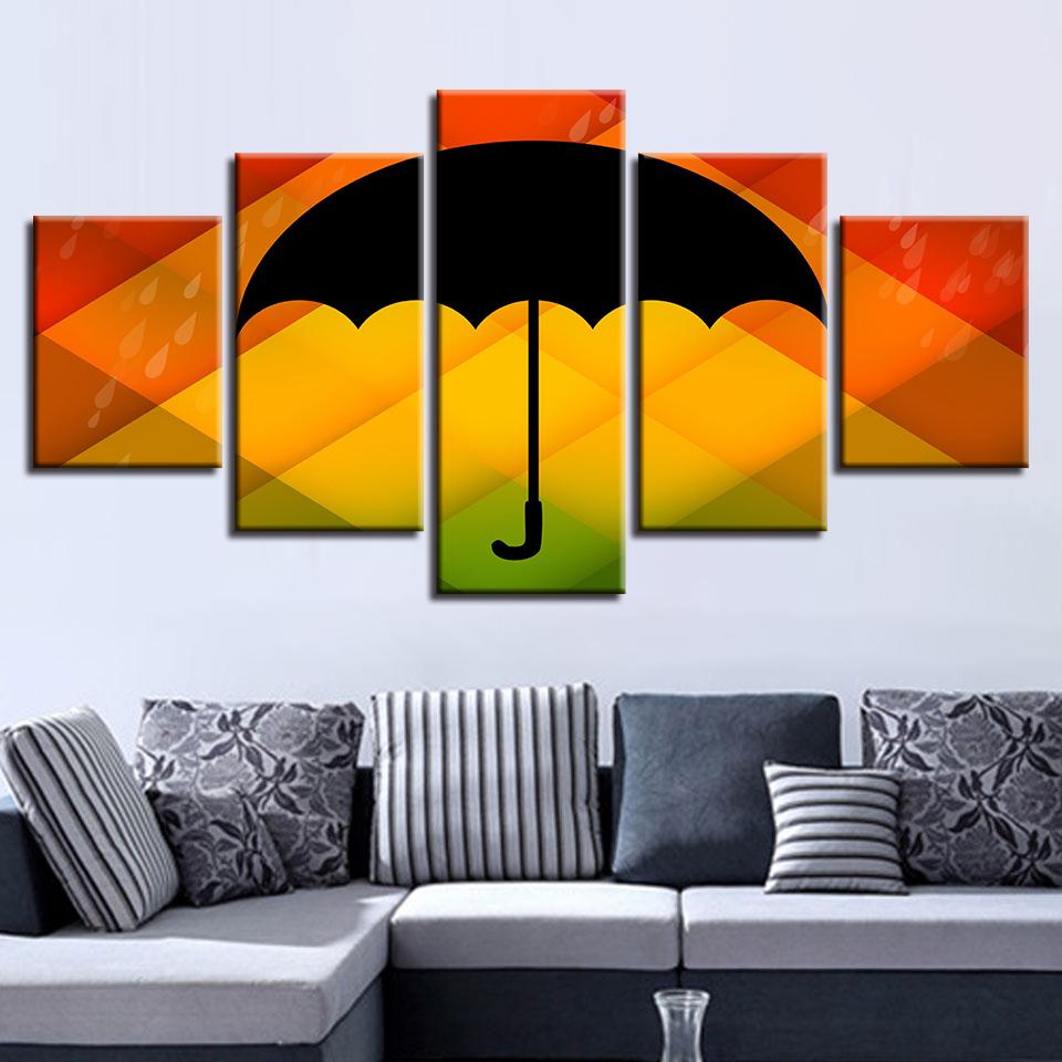 Color Background Black Umbrella And Rain Water – Abstract Canvas Wall Art