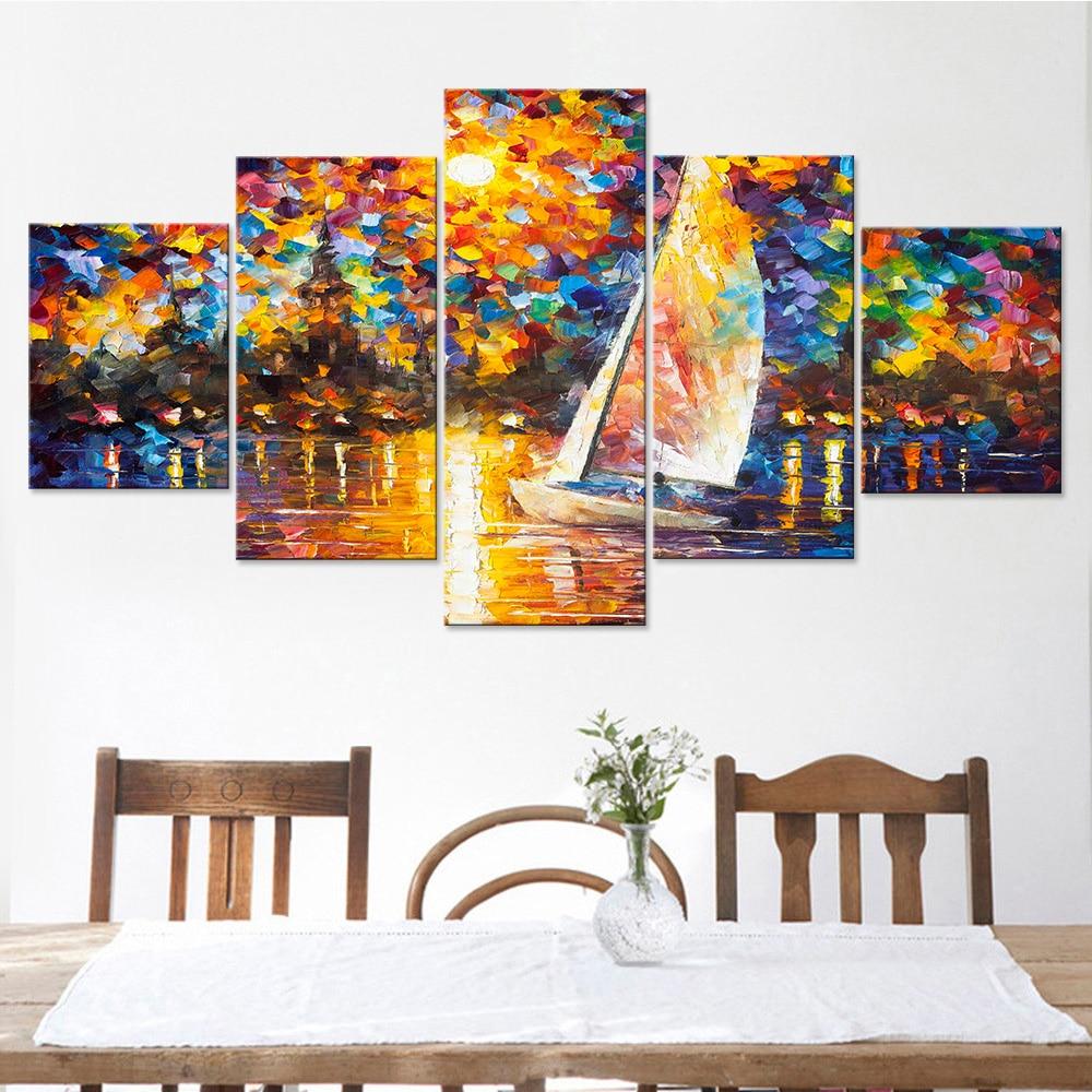 Color Sailboat Moon – Abstract Canvas Wall Art