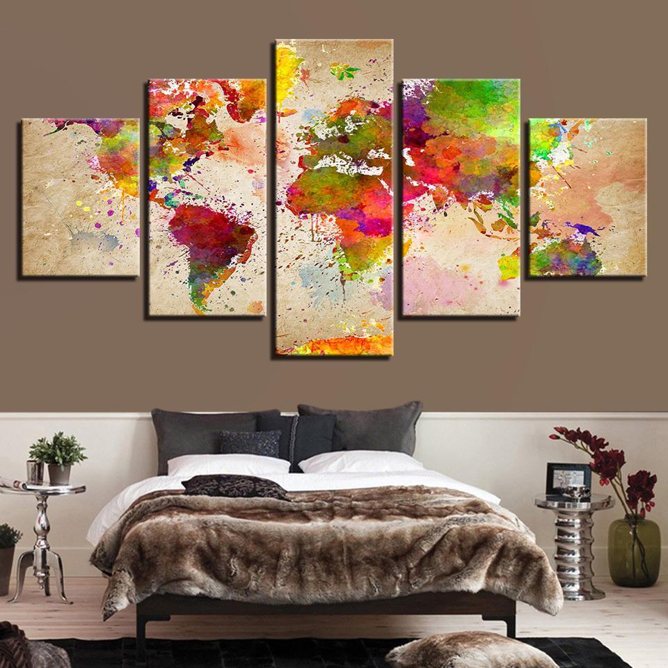 Color World Map Retro Watercolor – World Map Canvas Wall Art