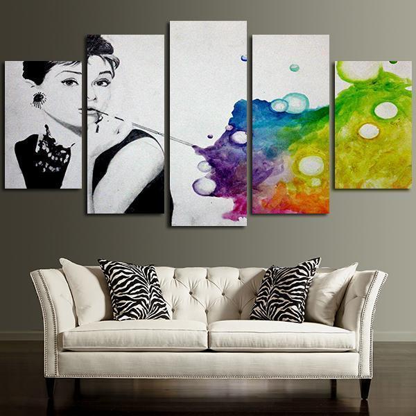 Colorful Audrey Hepburn Breakfast At Tiffany’S Celebrity – Canvas Wall Art