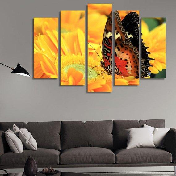Colorful Butterfly On A Yellow Flower 01 – Animal Canvas Wall Art