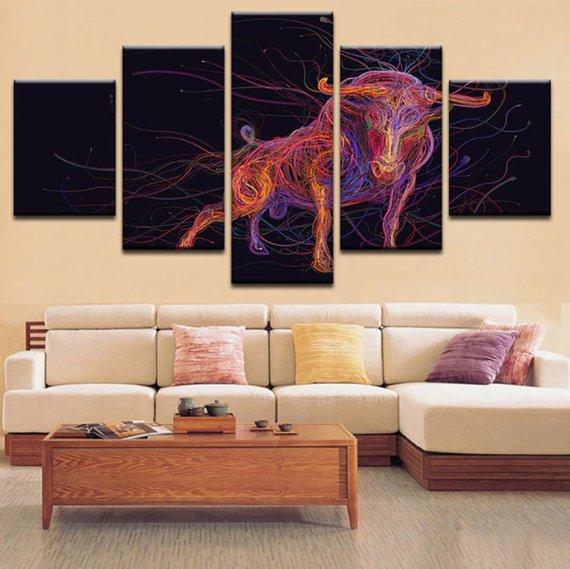 Colorful Ox Abstract Ox – Abstract Animal Canvas Wall Art