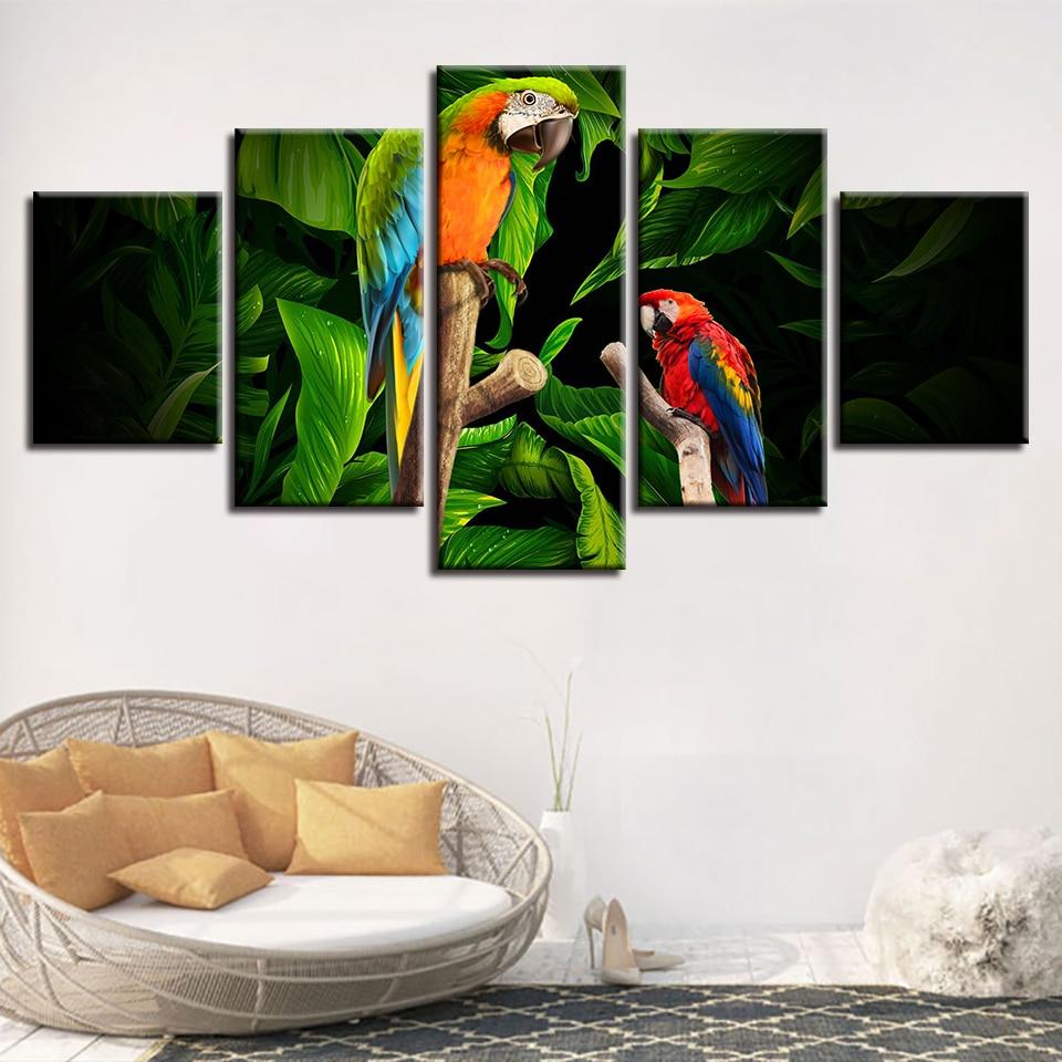 Colorful Parrots Standing On The Branch – Animal Canvas Wall Art