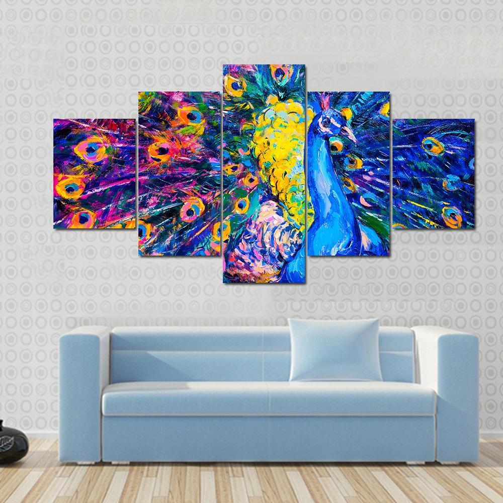 Colorful Peacock, Modern – Abstract Animal Canvas Wall Art
