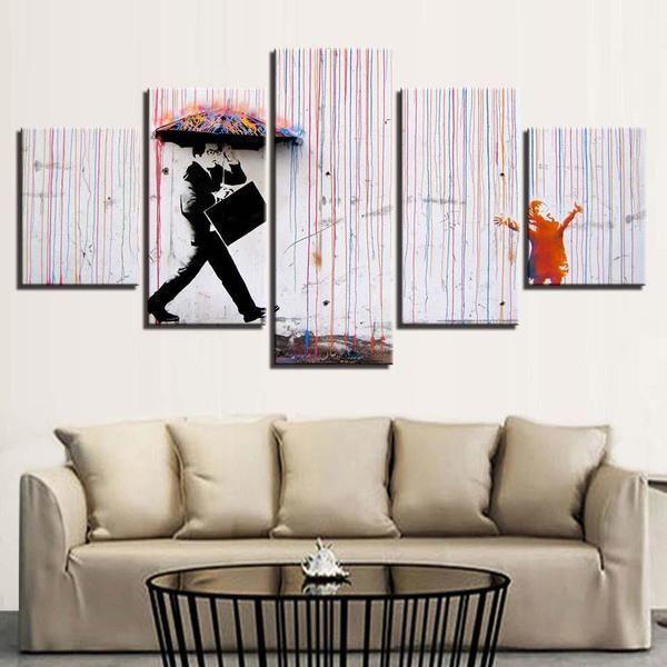 Colorful Rain By Banksy Abstract – Canvas Wall Art