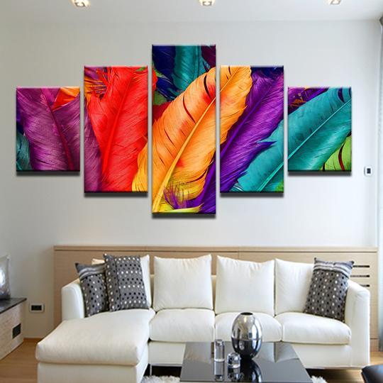 Colorful Rainbow Feathers – Nature Canvas Wall Art