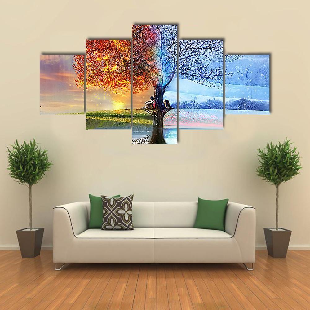 Colorful Tree In Two Season – Nature Canvas Wall Art