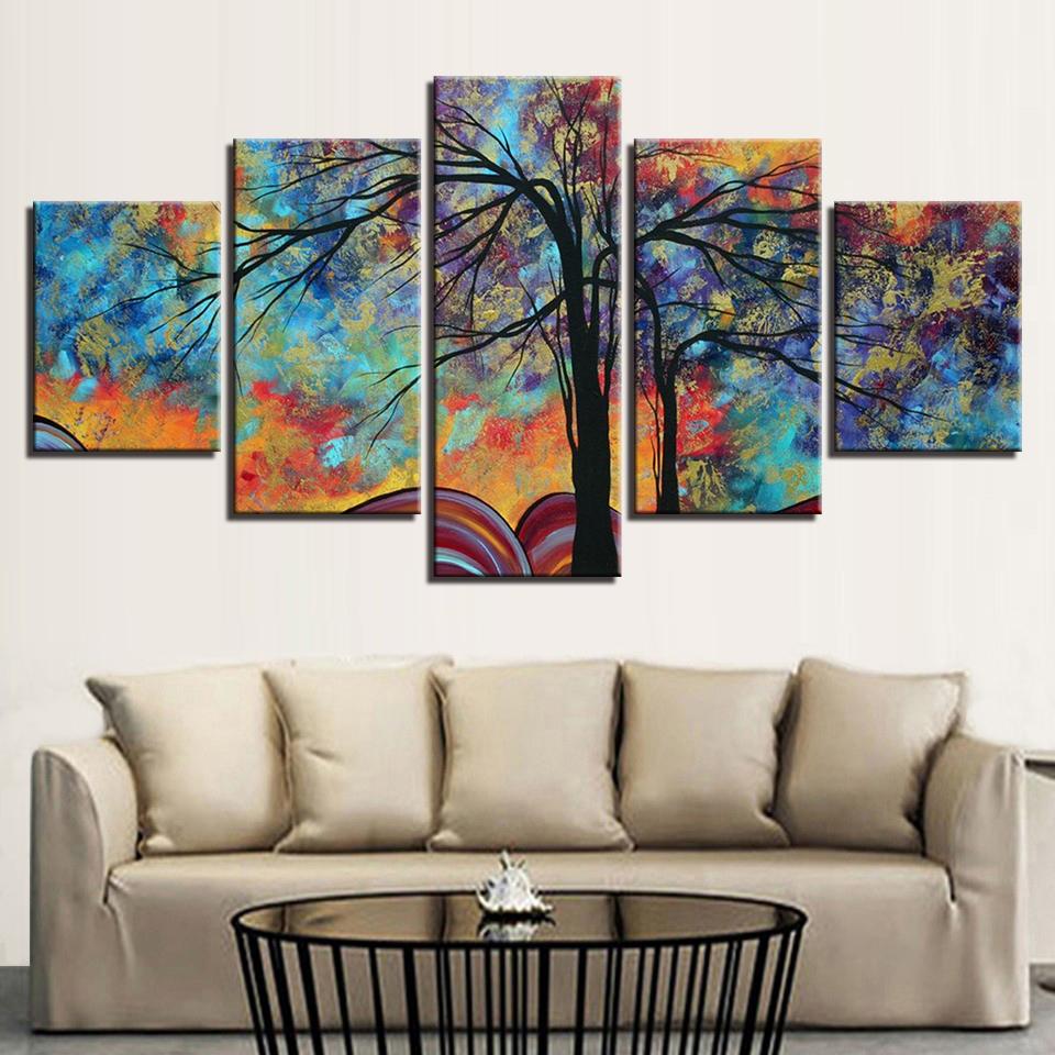 Colourful Trees Cartoon Abstract Canvas Wall Art