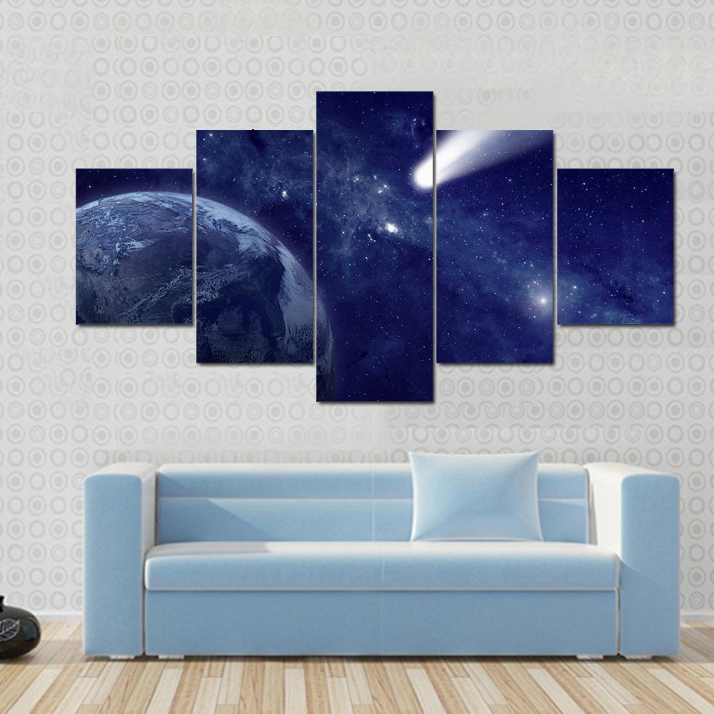 Comet Approaching Planet Earth – Space Canvas Wall Art
