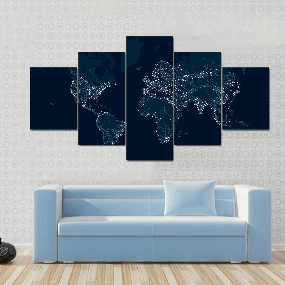 Communications Network Map Of The World – Abstract Canvas Wall Art