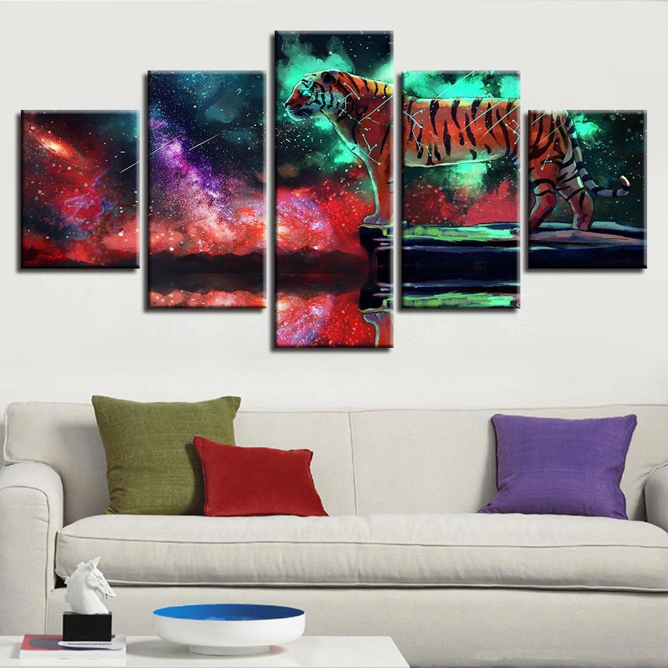 Constellation Tiger Abstract Starry Nebula – Animal Canvas Wall Art