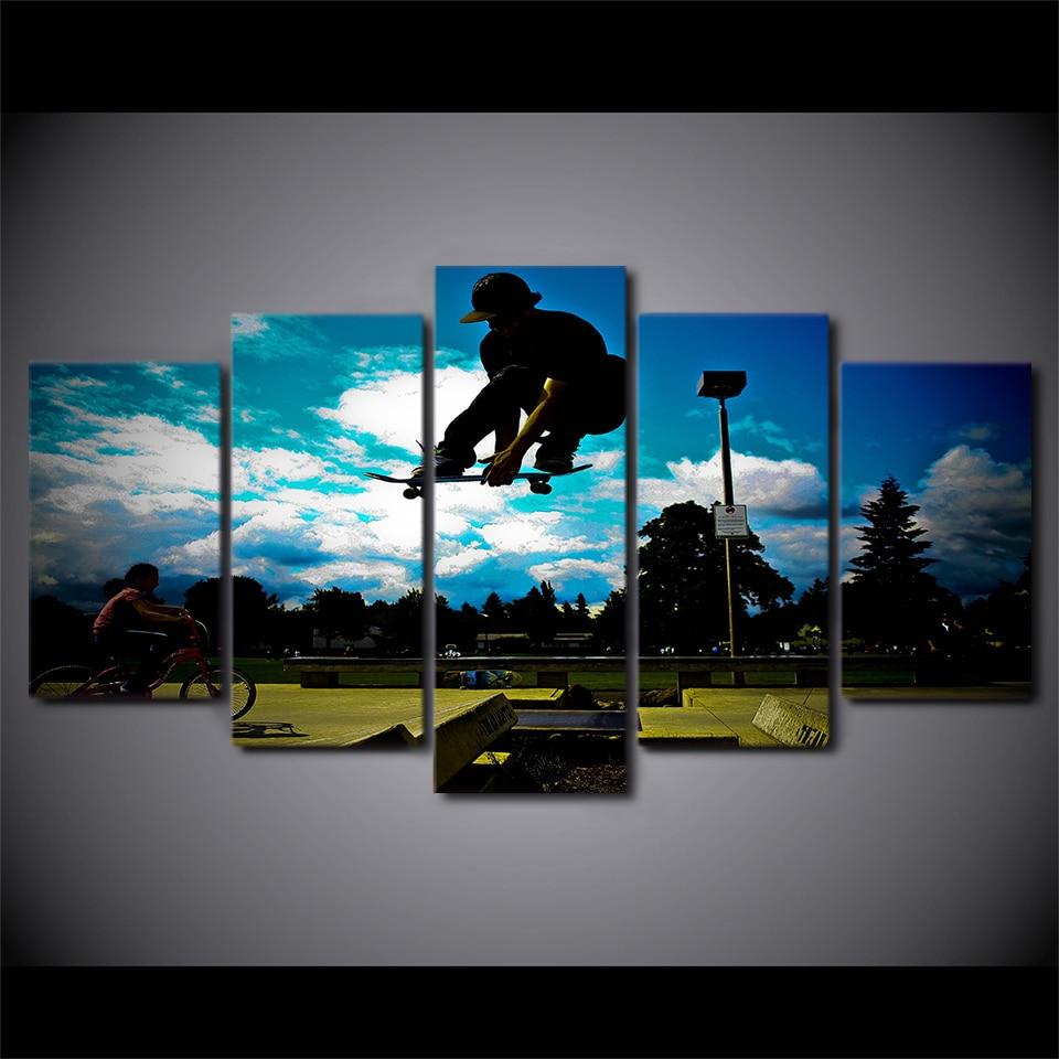 Cool Skateboard Green Land – Sport Canvas Wall Art
