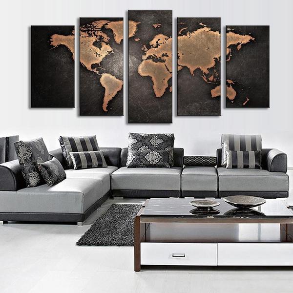 Copper Toned World Map – Abstract Canvas Wall Art