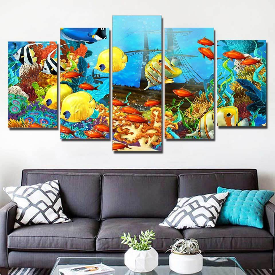 Coral Reef Sea Ocean Color Fishes – Animal Canvas Wall Art