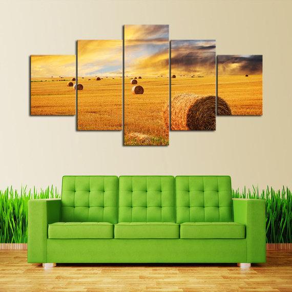 Country Hayfield Harvest – Nature Canvas Wall Art