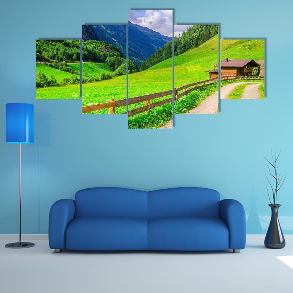 Country Road Leading To The Alpine Houses – Nature Canvas Wall Art