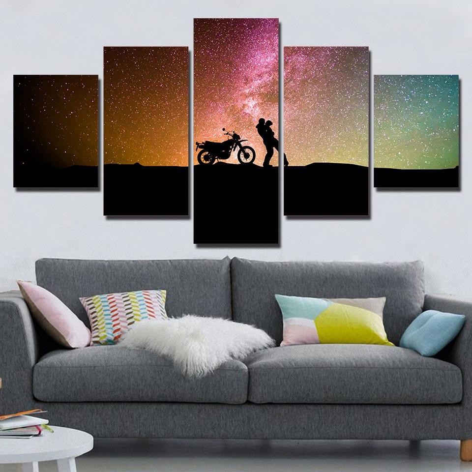 Couple Silhouette Motorcycle Romantic Kiss – Abstract Canvas Wall Art