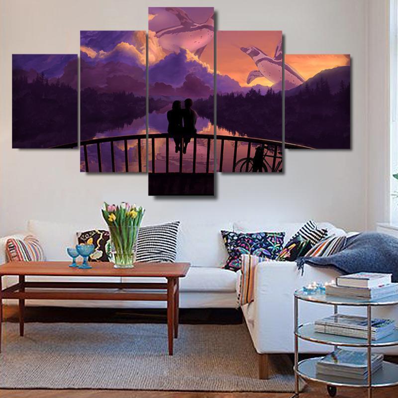 Couple Watching Fantasy Clouds Romantic – Abstract Nature Canvas Wall Art