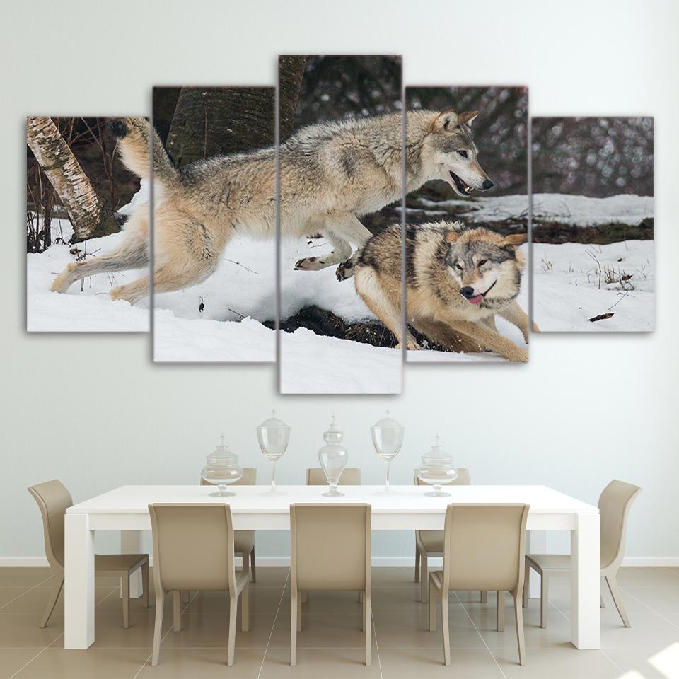 Couple Wolves Playing – Animal Canvas Wall Art