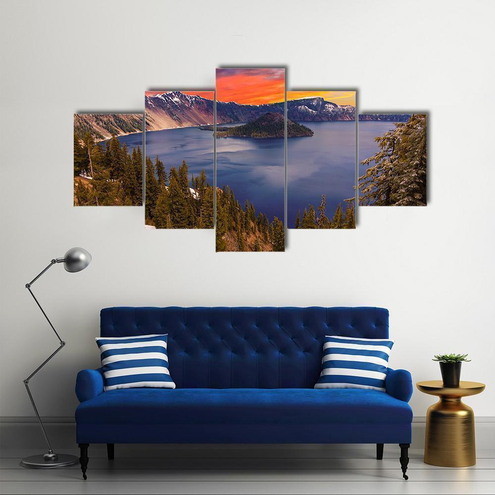 Crater Lake At Sunset Nature – Canvas Wall Art