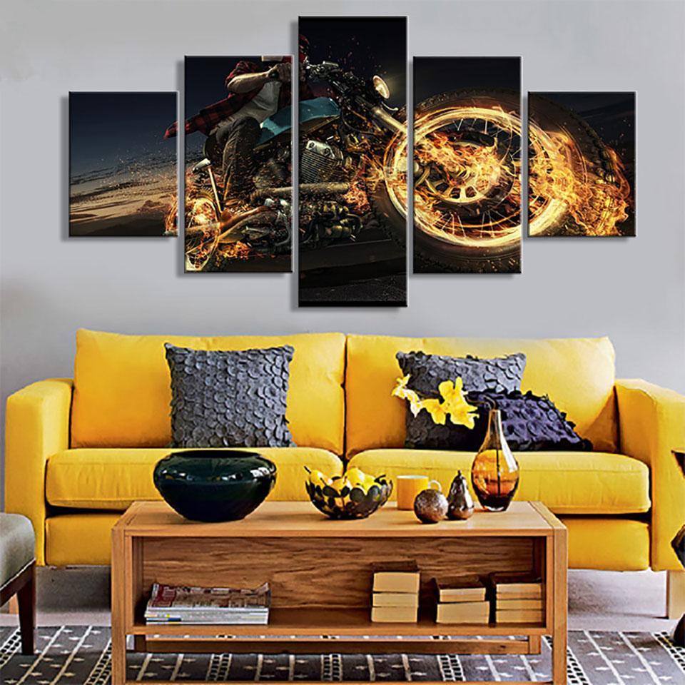 Cross Country Motorcycle Flame – Automative Canvas Wall Art