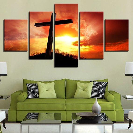Cross Sunset Christian 4 – Nature Canvas Wall Art