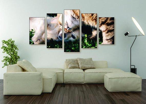 Cuddling Cat &Amp; Dog – Animal Canvas Wall Art