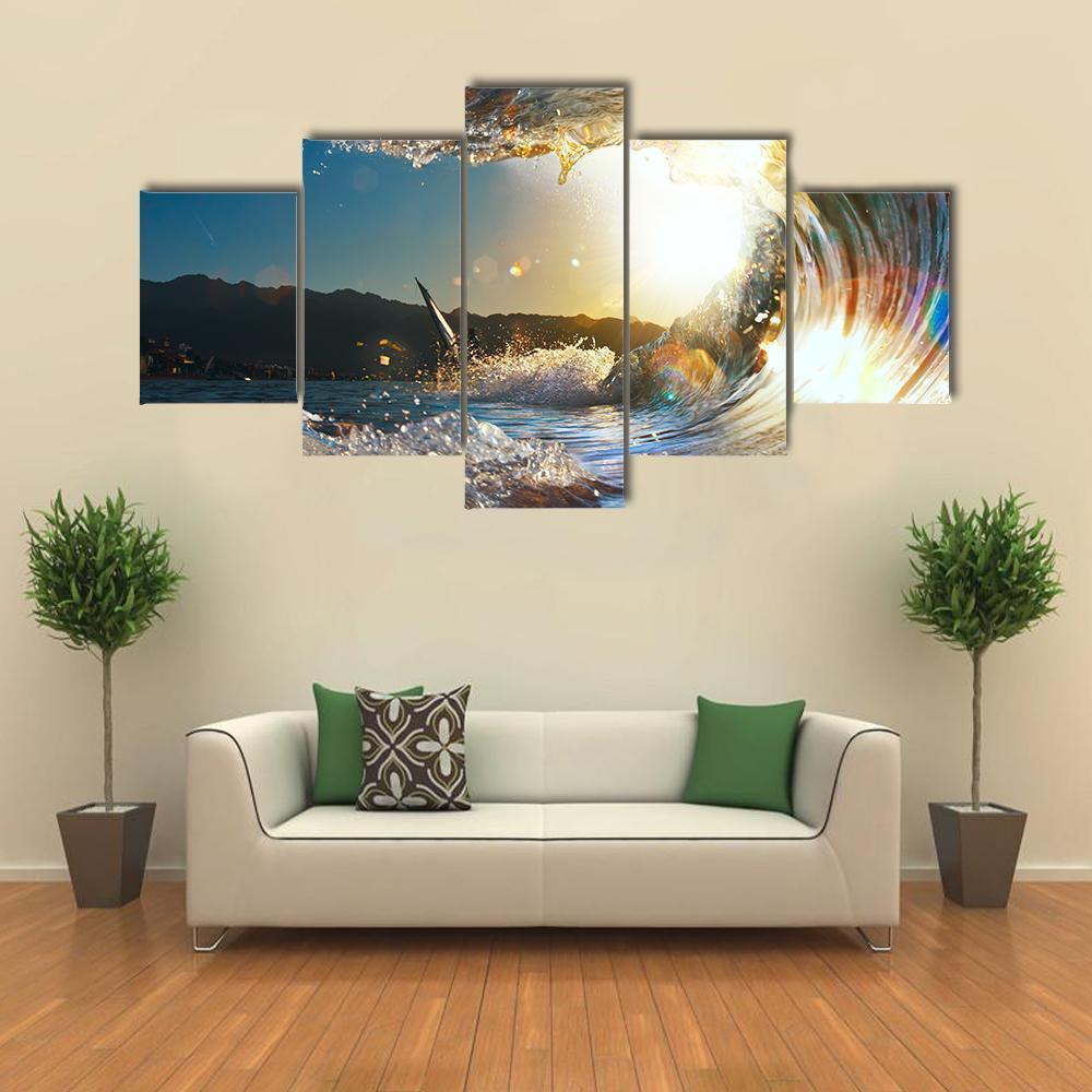 Curly Breaking Wave Shining In Sunlight – Nature Canvas Wall Art