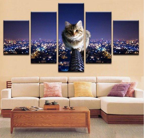 Cute Cat And City Cute – Animal Canvas Wall Art