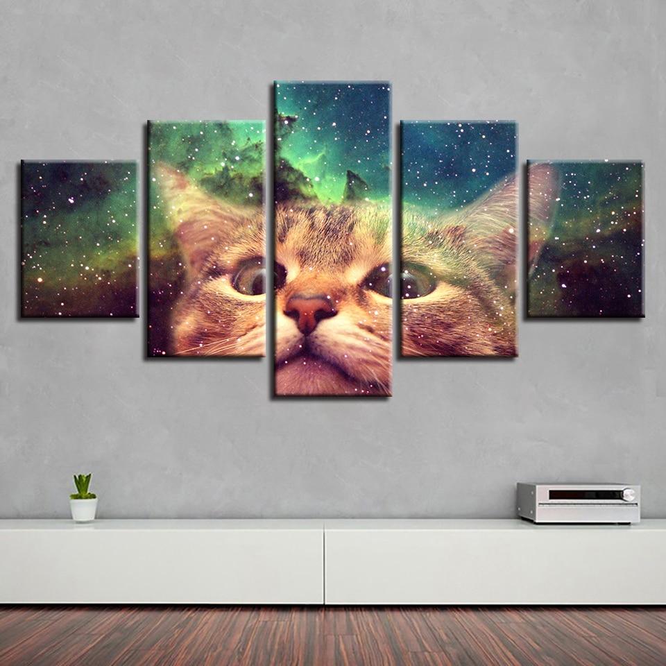 Cute Cat And Starry Sky – Animal Canvas Wall Art