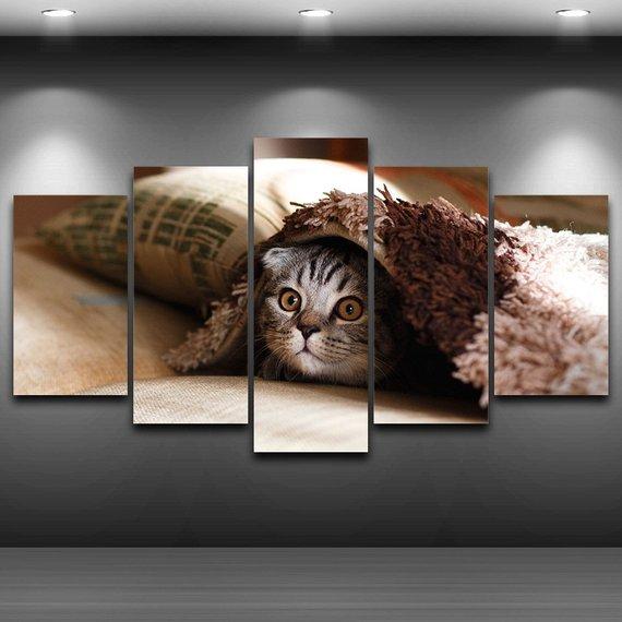 Cute Cat Face Beautiful Kitten – Animal Canvas Wall Art