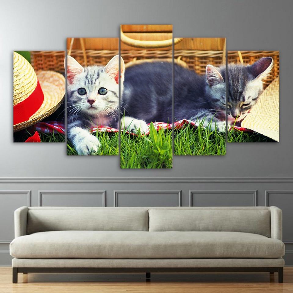 Cute Cats On Grass – Animal Canvas Wall Art