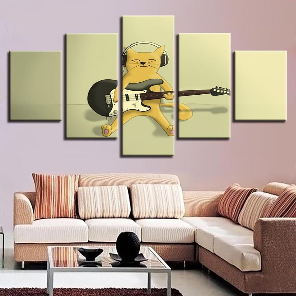 Cute Cats Play The Guitar – Music Canvas Wall Art