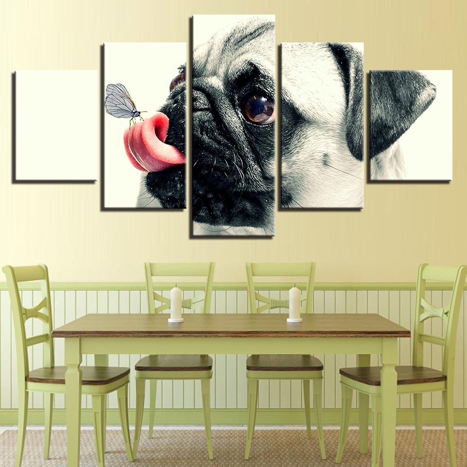 Cute Pet Dog Pugs Butterfly – Animal Canvas Wall Art