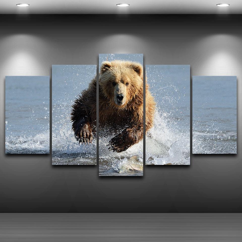 Dabble Water Grizzly Bear – Animal Canvas Wall Art