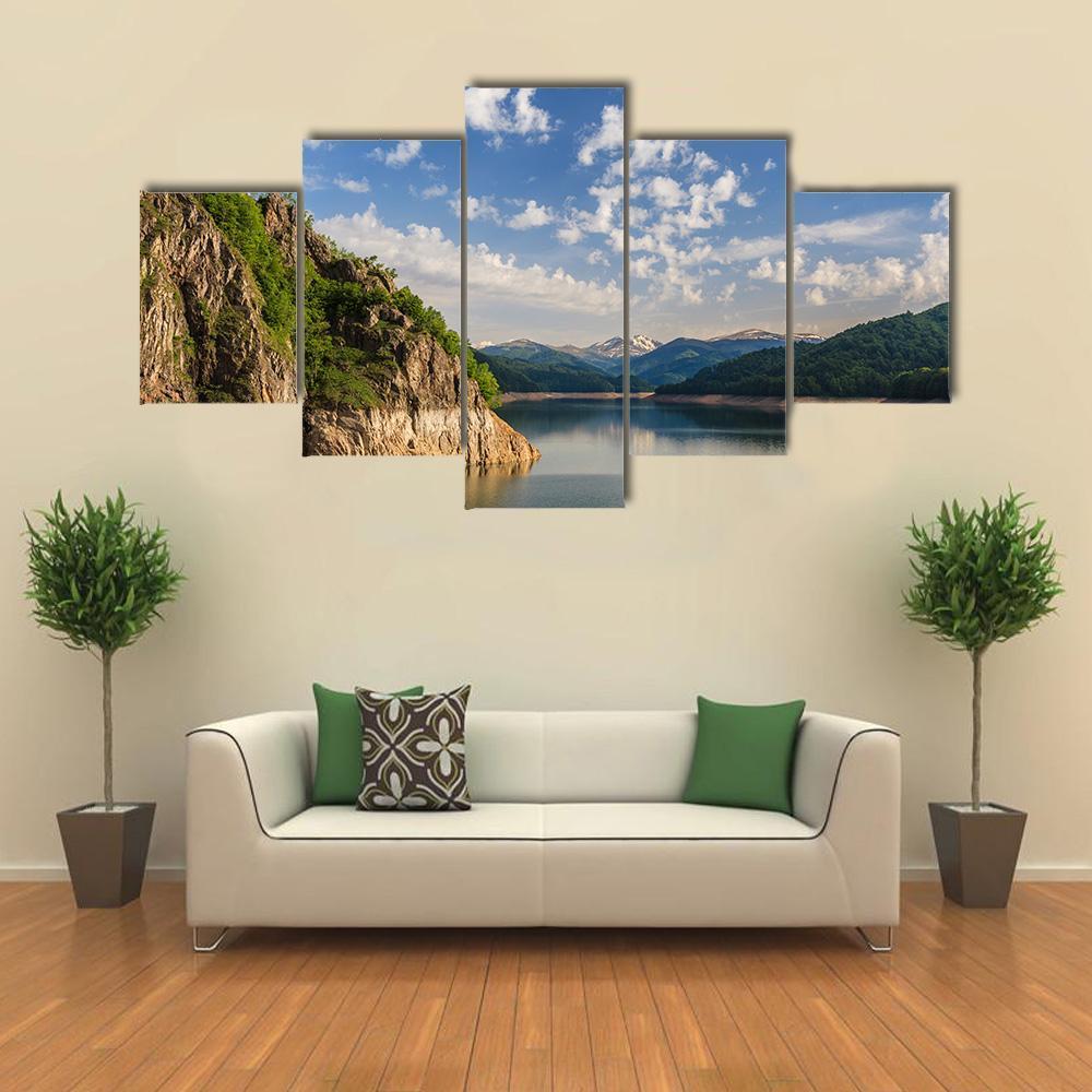 Dam Vidraru Lake In Fagaras Mountains – Nature Canvas Wall Art