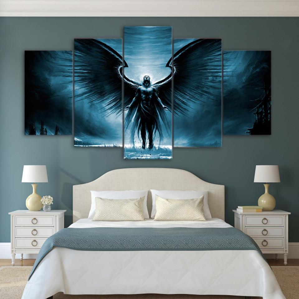 Dark Angel With Wings Anime Canvas Wall Art