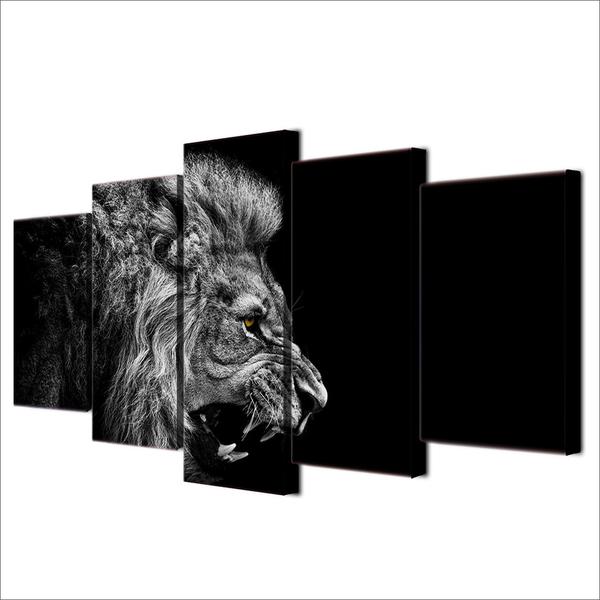Dark Black And White Lion – Animal Canvas Wall Art