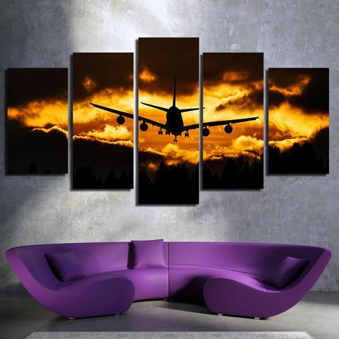 Dark Clouds And Airplane In Sunset – Airplane Canvas Wall Art