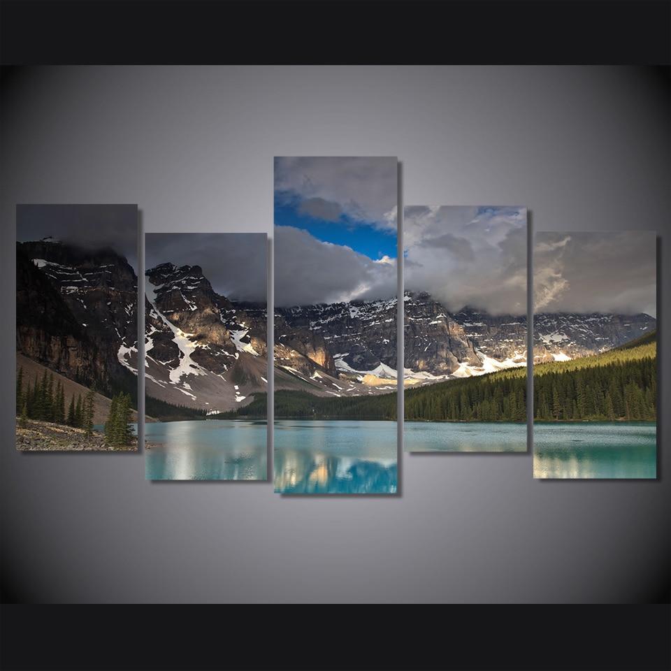 Dark Clouds Snow Mountain Lake – Nature Canvas Wall Art