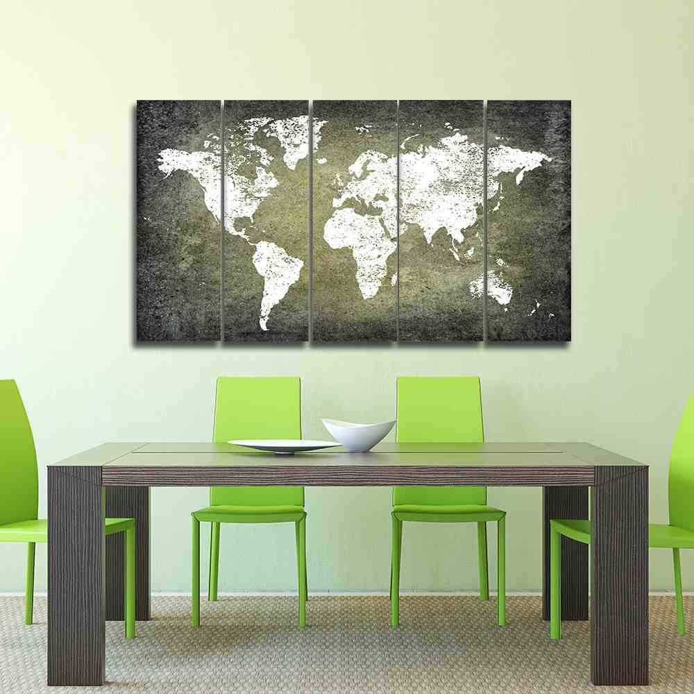 Dark Grunge White World Map – World Map Canvas Wall Art