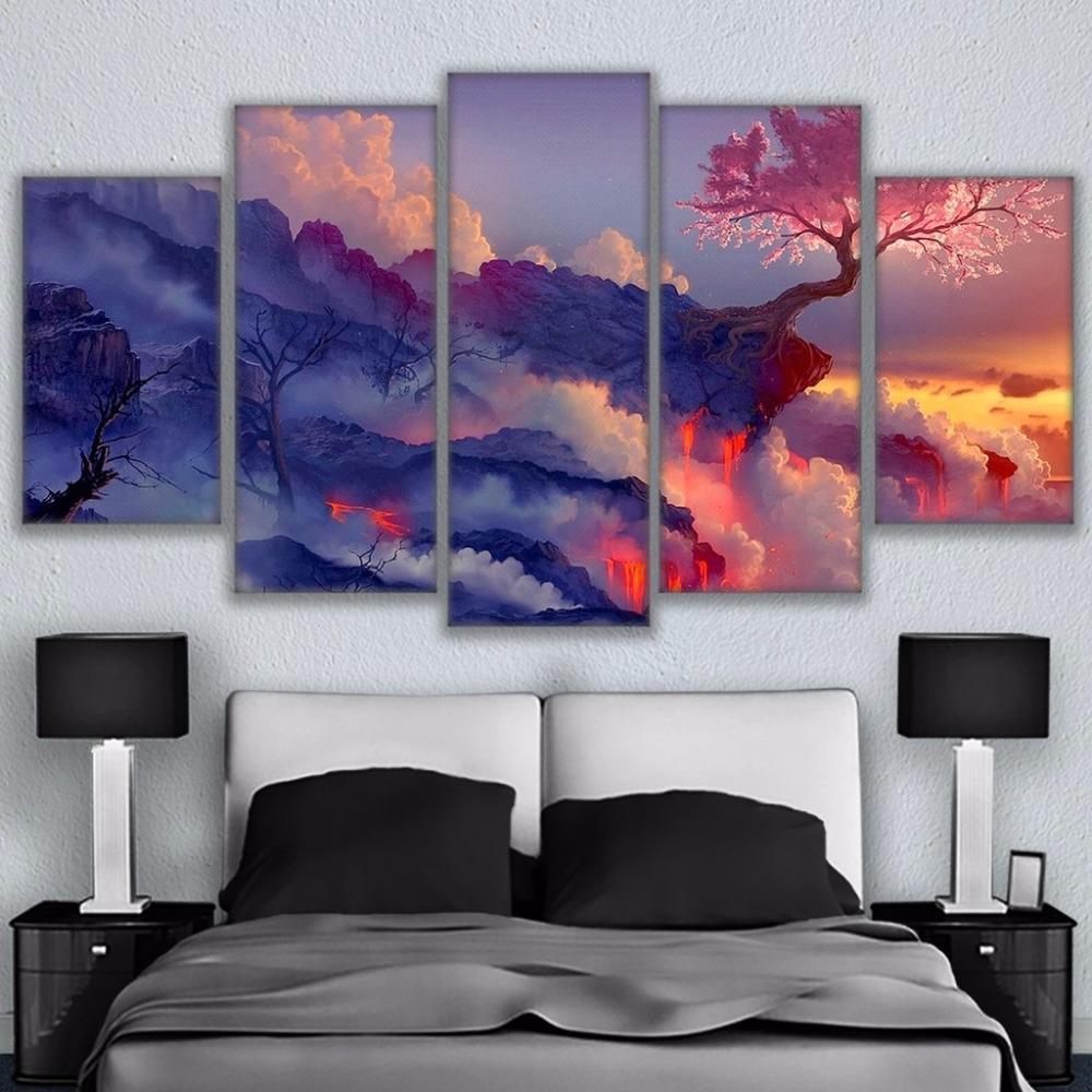 Darkness Into Light Blossoms Cherry Tree In Lava Volcano – Nature Canvas Wall Art