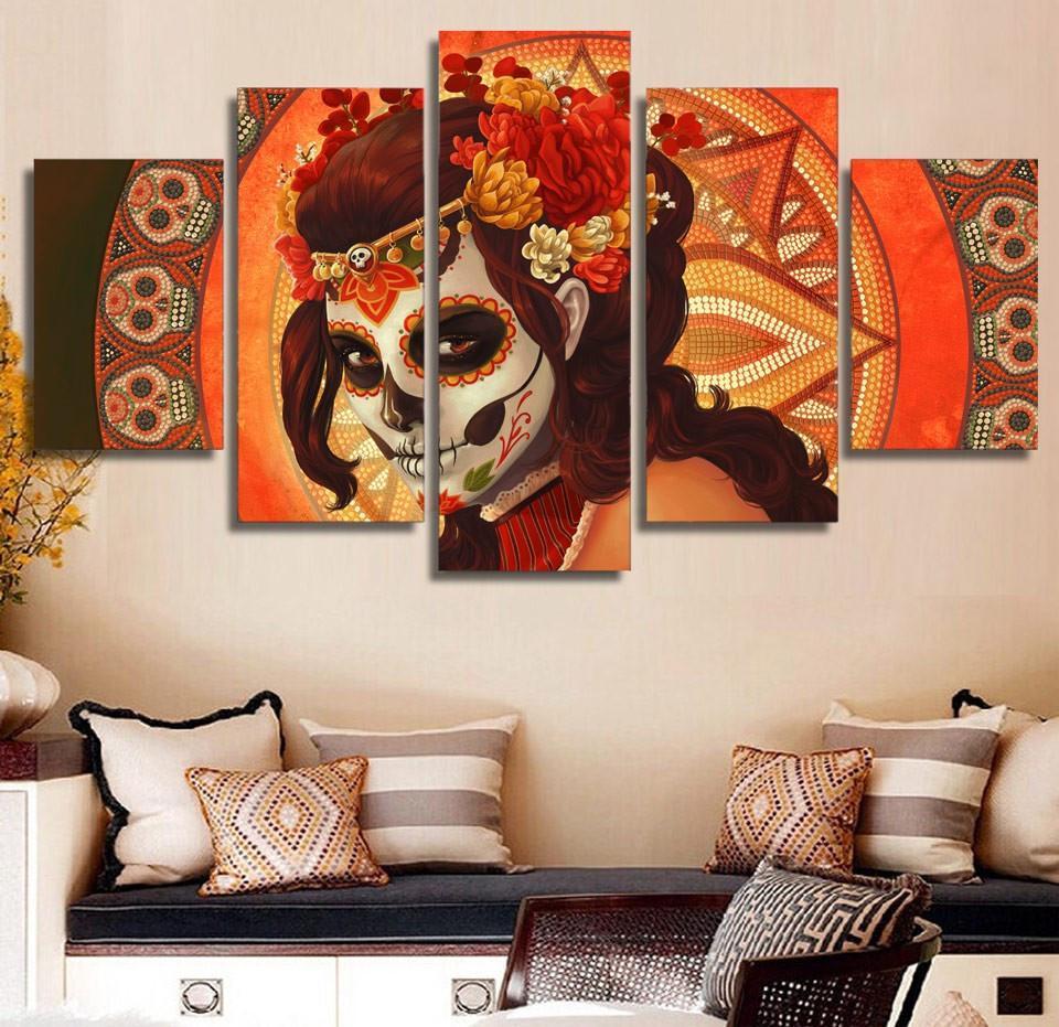 Day Of The Dead Face Skull – Abstract Canvas Wall Art